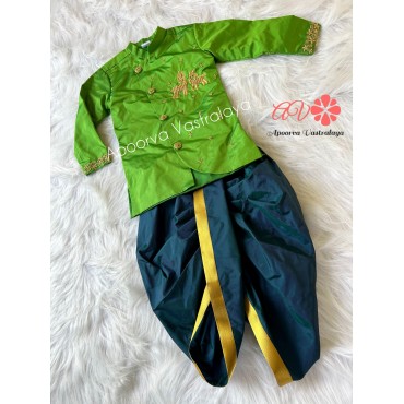 Parrot Green Aari dhoti set