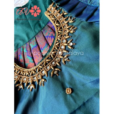 Peacock green & blue aari pattu pavadai