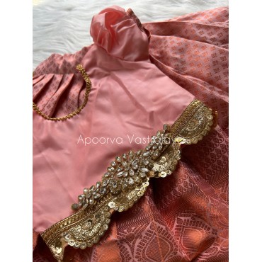 Rose-gold rhinestone silk lehenga