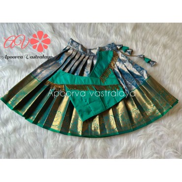 Rama Green Semi kanchi tissue silk cross neck lehenga