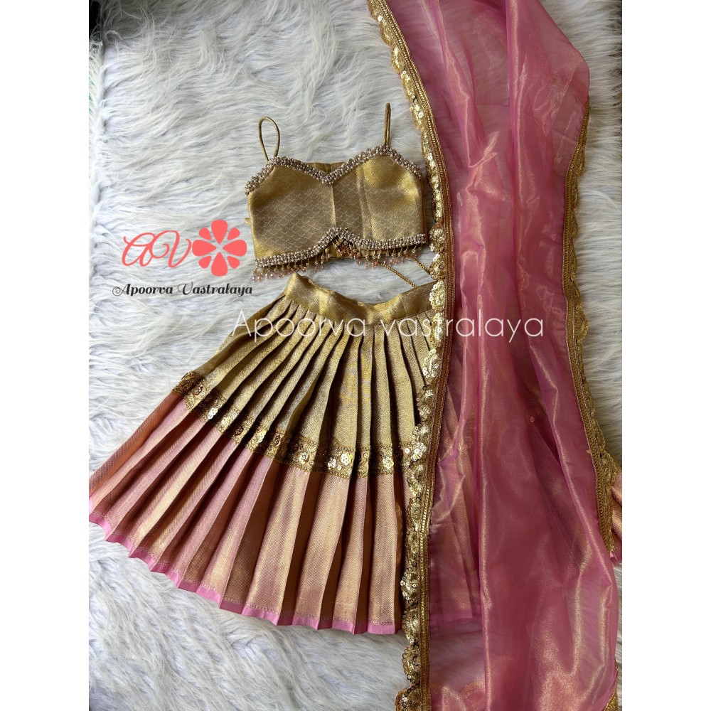 Pastel pink & gold silk lehenga