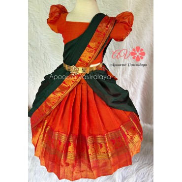 Orange & Green Narayanpet half saree