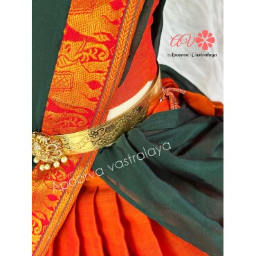 Orange & Green Narayanpet half saree