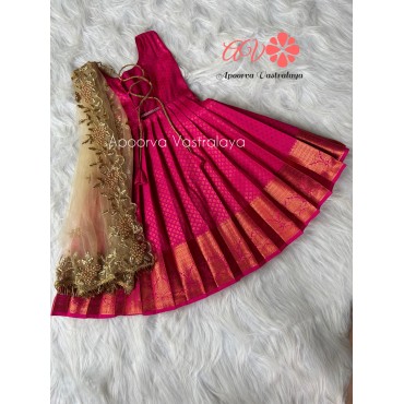 Magenta Pink & Gold attached Dupatta Gown