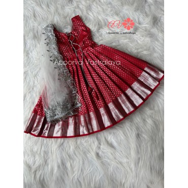 Red & Silver attached Dupatta Gown