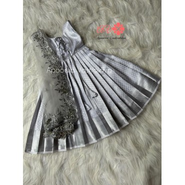 White & Silver attached Dupatta Gown