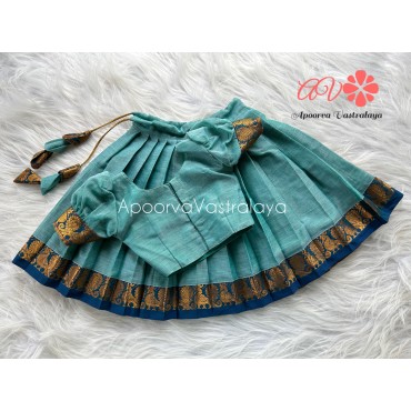 Baby blue & Navy blue narayanpet cotton pattu pavadai