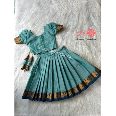 Baby blue & Navy blue narayanpet cotton pattu pavadai