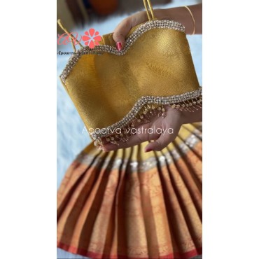 Red & gold tissue silk lehenga