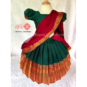 Bottle Green & Maroon Narayanpet half saree