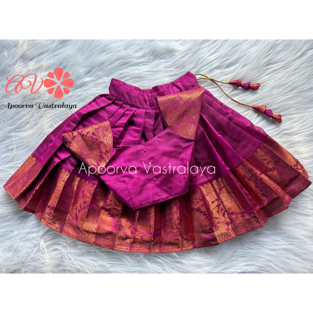 Magenta Tissue Silk Patch sleeve pattu pavadai