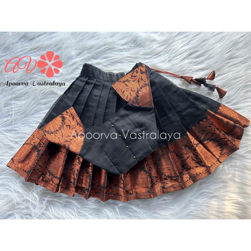 Black Tissue Silk Patch sleeve pattu pavadai