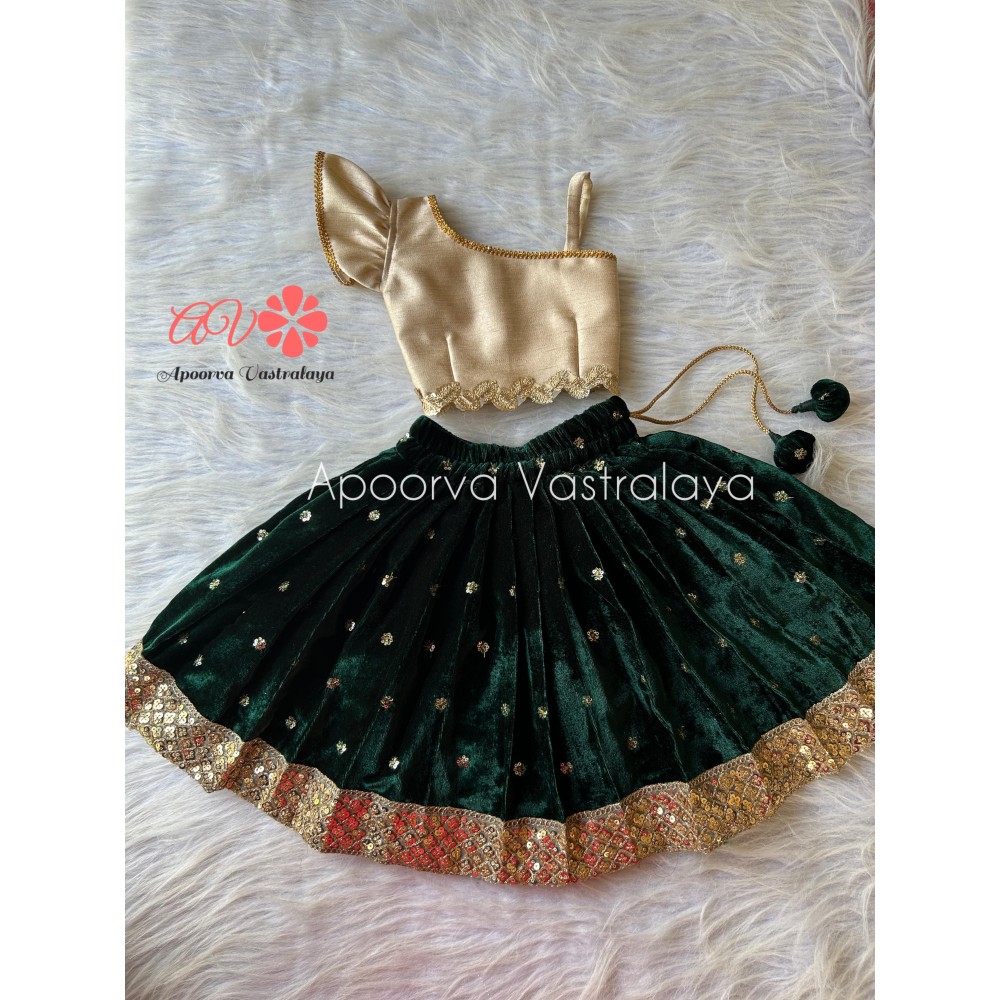 Bottle Green Velvet Silk Lehenga