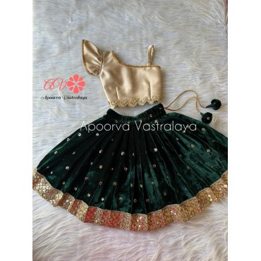 Bottle Green Velvet Silk Lehenga