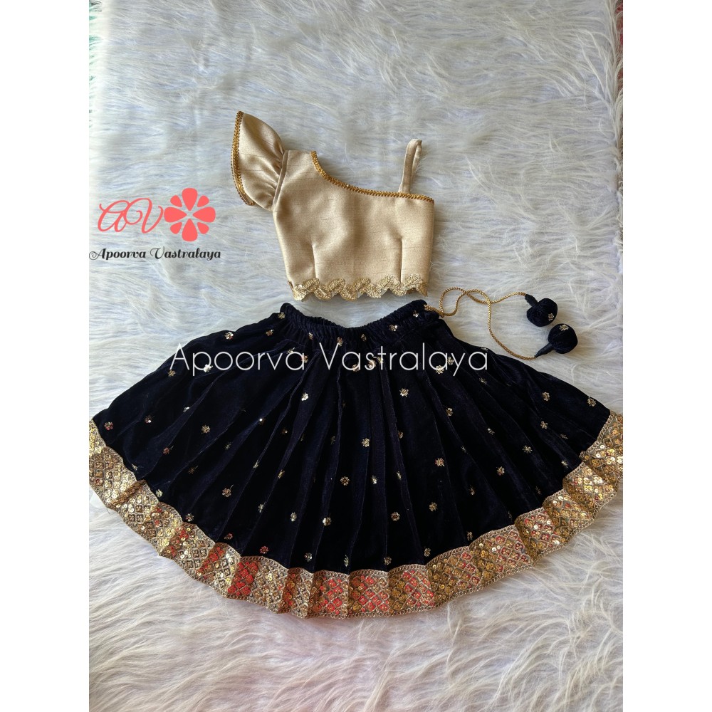 Navy Blue Velvet Silk Lehenga