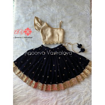 Navy Blue Velvet Silk Lehenga