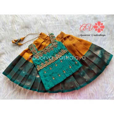 Mustard Yellow & Rama green aari lehenga