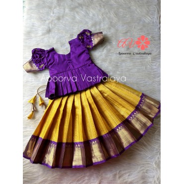 Purple & Yellow heavy zardoosi silk lehenga