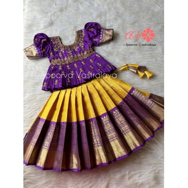 Purple & Yellow heavy zardoosi silk lehenga