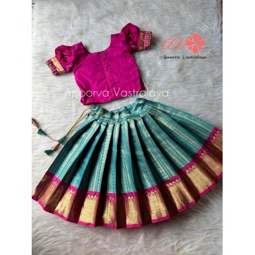 Poppy pink & sky blue aari silk lehenga