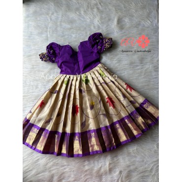 Purple & offwhite aari collared silk gown