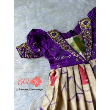 Purple & offwhite aari collared silk gown