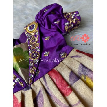 Purple & offwhite aari collared silk gown