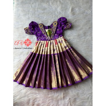 Purple & offwhite aari collared silk gown