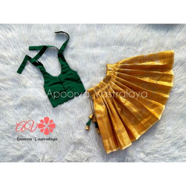 Yellow & Bottle green tie up aari lehenga