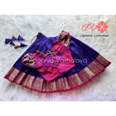 Blue & Wine Semi kanchi pattu pavadai