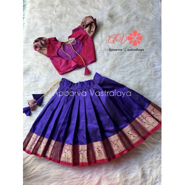 Blue & Wine Semi kanchi pattu pavadai