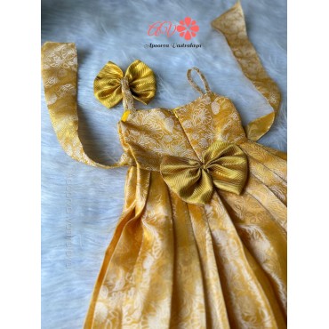 Gold Tissue Self Printed Waist Aari Silk Gown