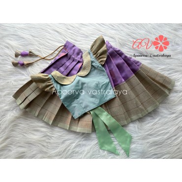 Ice Green & Lavender Peter Pan Collar silk lehenaga