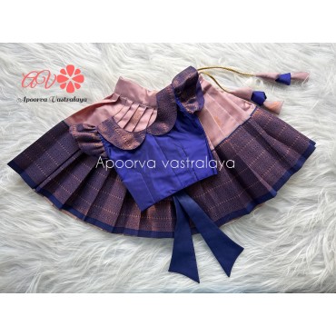 Mauve Pink & Navy Blue Peter Pan Collar silk lehenaga