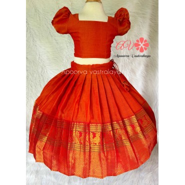 Orange and Bottle Green Half Saree