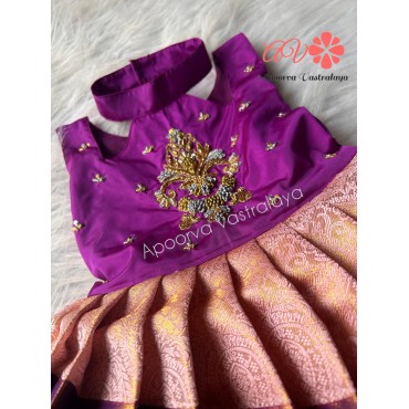 Purple & Baby Pink halter neck double layer aari silk gown