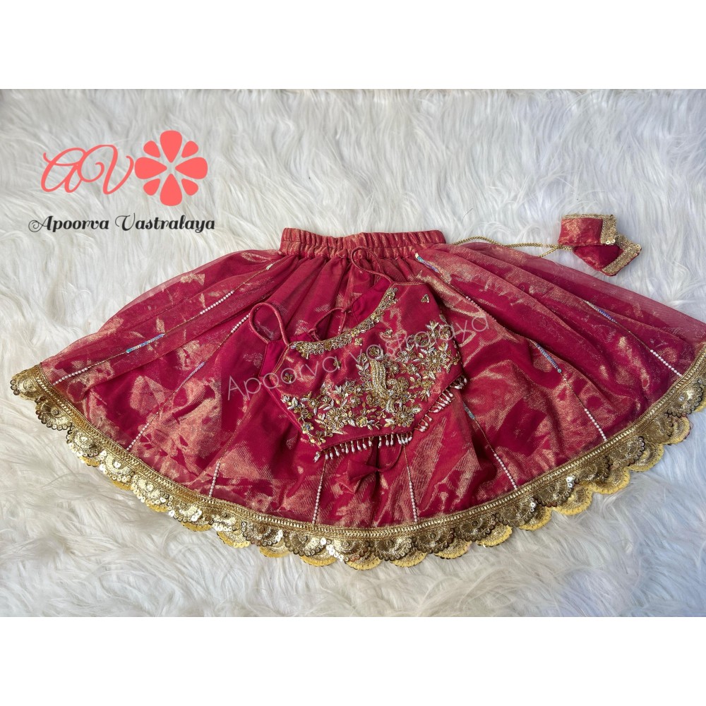 Reddish Pink Heavy Luxury Handworked Tissue SIlk Lehenga 