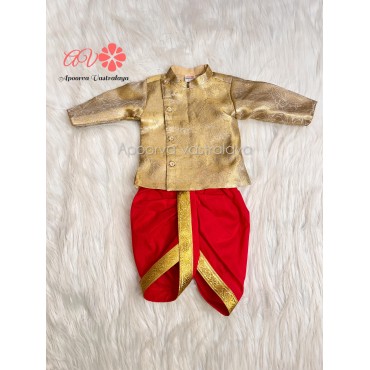 Offwhite and Red cross neck kurta dhoti set