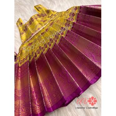 Wine and Yellowish Green Semi Kanchi Overcoat Silk Gown