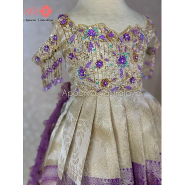 Lavender and Silver Heavy Aari Tail Gown