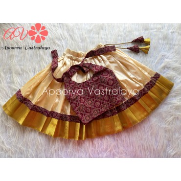 Maroon Ajrak Print Kerala Kasavu Lehenga 