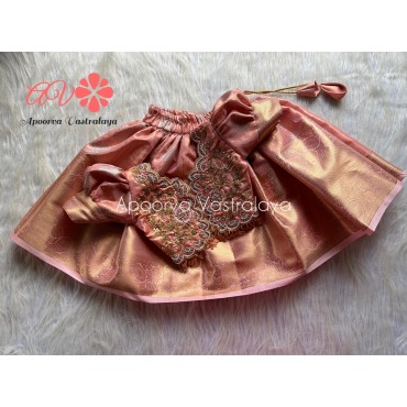 Peach Pink Heavy zardoosi pattu langa