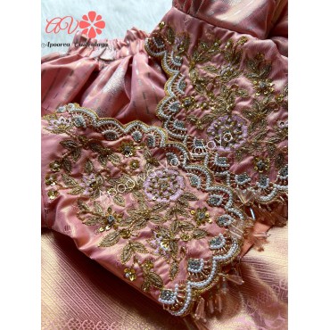 Peach Pink Heavy zardoosi pattu langa