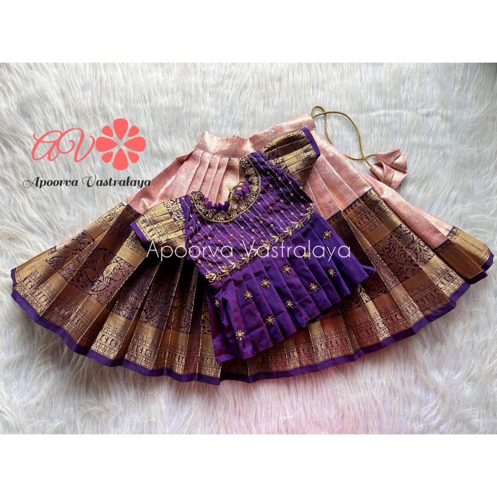 Peach and Purple Heavy Aari Pattu Pavadai