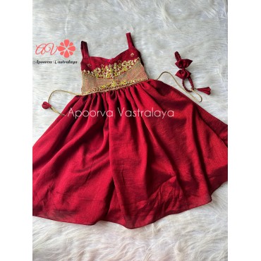 Deep Red Heavy Zardoosi Work Silk Gown