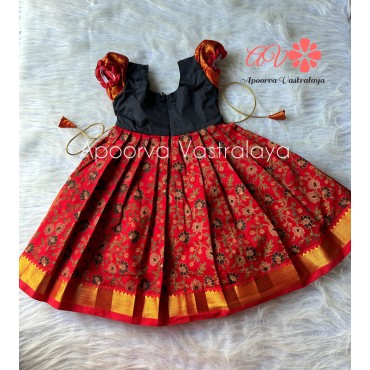 Red and Black Printed Narayanpet Gown