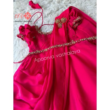 Reddish pink dual tone georgette party gown