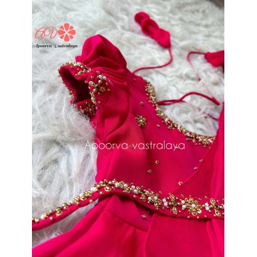 Reddish pink dual tone georgette party gown
