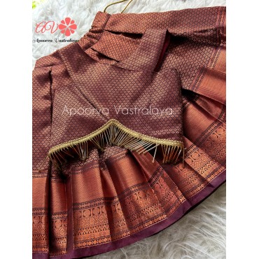 Cross neck pattern brown silk lehenga