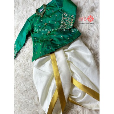 Peacock Green Aari dhoti set